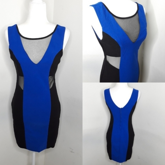 Ruby Rox Dresses & Skirts - Ruby Rox black & blue bodycon mesh cutout dress 6